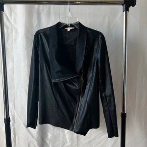 Faux Leather Draped Lapel Jacket